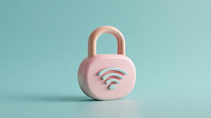 A pink padlock with a WiFi symbol on its front stands against a blue background