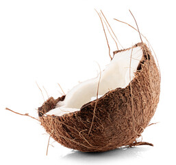 half of coconut isolated on white background