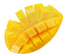 mango cube slices isolated on white background
