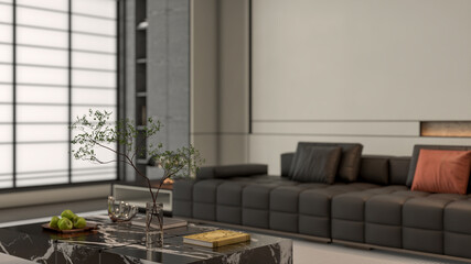 Large luxury modern bright interiors Living room mockup illustration 3D rendering image
