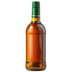 Amber liquor bottle with green cap isolated on transparent background
