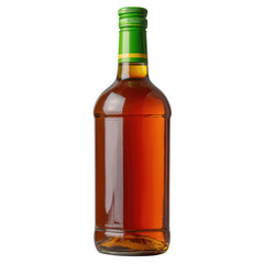 Amber liquor bottle with green cap isolated on transparent background