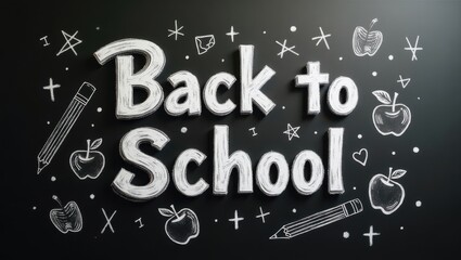 Back to School Chalkboard Design with Apples, Pencils, and Star Illustrations