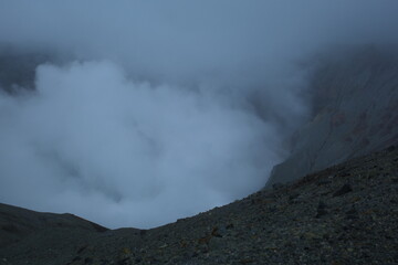 foggy aso volcano 