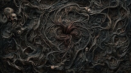 Dark and Twisted Roots: A Haunting Abstract Depiction of Death and Decay