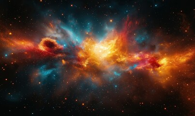 Obraz premium Colorful cosmic nebula showcases vibrant stellar activity.
