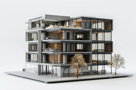 3d architecture model rendering of modern building design, urban construction concept