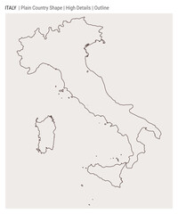 Italy plain country map. High Details. Outline style. Shape of Italy. Vector illustration.