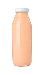 Superfood. Tasty smoothie in glass bottle isolated on white