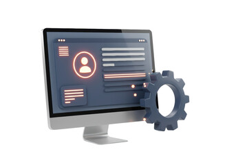 Isolated Computer Screen with User Profile and Gear Icon, System Adjustment