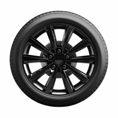 Obraz premium Modern alloy car wheel with black rubber tire, isolated on transparent background.