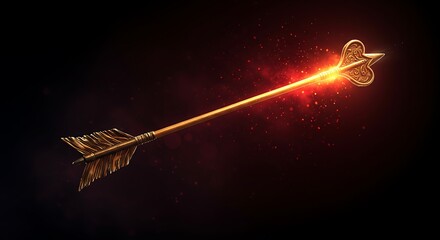 Burning Heart Arrow: 3D Render, Golden Texture, Dark Background