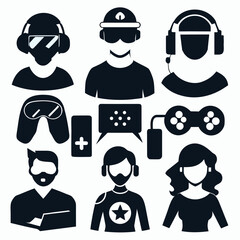 A diverse vector set of people icons features black silhouette illustrations