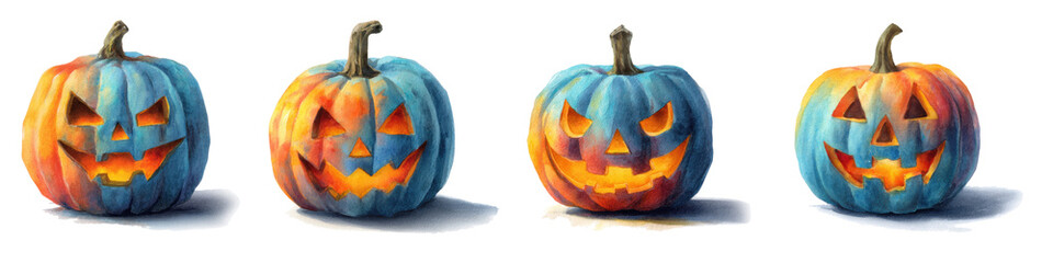 Watercolor clipart halloween pumpkin set