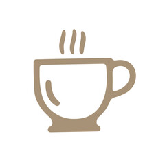 Illustration of a steaming coffee cup with a handle and three steam lines in a light brown color