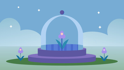 soft focus fairytale garden with glass dome podium