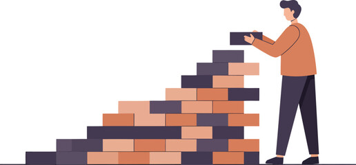 Minimalist Vector Design of a Person Constructing a Wall in a Modern Workspace