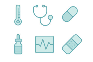 Medical symbols representing healthcare, treatment, and wellness in various forms