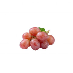 Fresh bunch of red grapes with green leaves on a white isolated background, showcasing vibrant color and natural texture, perfect for healthy lifestyle concepts.