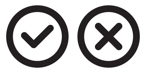 Black vector check mark and cross mark  . Isolated tick and cross vector icons. Checkmark and cross mark icon. Colourful icon for apps and websites. Vector illustration tick and cross icon. EPS 10.