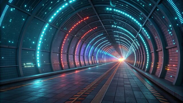 Futuristic trading arcs rotating around magnetic poles with glowing high-tech effects in a dark space background - Powered by Adobe