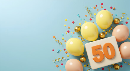Happy 50th Birthday! Festive Balloons, Confetti, and Number 50