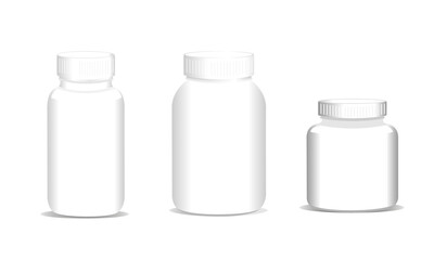 Empty white plastic jars packaging containers for pharmacy products mockup set vector on white background