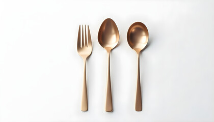 spoon fork knife kitchen cutlery items isolated on white background