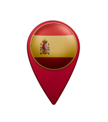 Obraz premium Spain national flag isolated on transparent background. Map pointer symbol for website, gps navigator, apps. Illustration in flat design. Location marker. Geolocation mark on the map.
