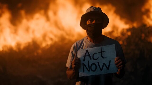 Person holding Act Now sign during climate emergency protest