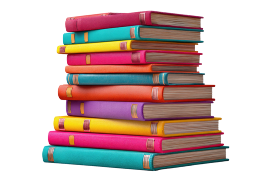 A vibrant stack of colorful books