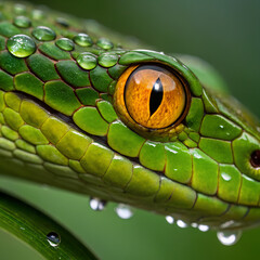 Macro Shot of a Green Snake's Orange Eye