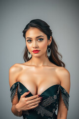 Elegant Woman in Luxurious Emerald Gown