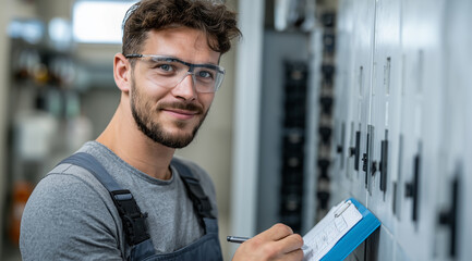 Male Technician Standing with Blueprints