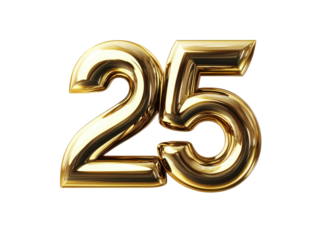 Shiny golden number 25 balloon isolated on white background