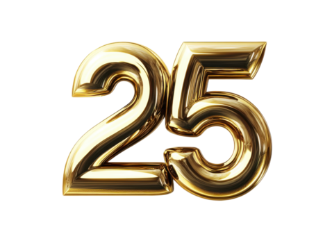 Shiny golden number 25 balloon isolated on white background - Powered by Adobe