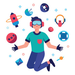 Man in an astronaut vector illustration of a smiling soccer 