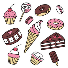 A Bundle of ice cream, cupcakes, and other sweet dessert illustrations 