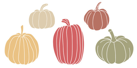 Vector illustration of pumpkins in warm fall tones. Perfect for seasonal prints, posters, sublimation, scrapbooking, merchandise, apparel, vinyl, and stationery © Alena