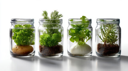 Produce plant concept Fresh produce plants in jars create vibrant display of nature beauty and freshness