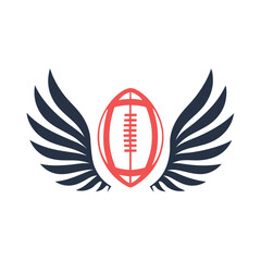 American football with wings logo on a white background in red and navy blue colors 