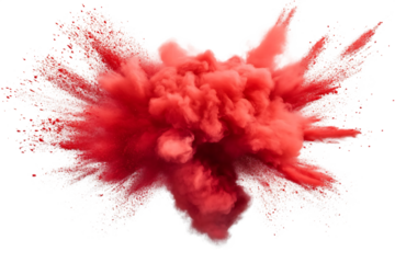 Red color explosion isolated on white or transparent white background in PNG format.