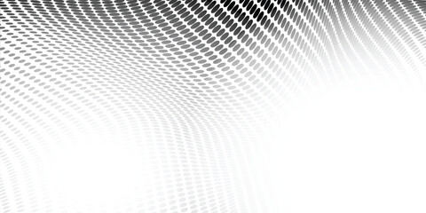 Abstract halftone background with wavy surface made of gray dots on white modern dots background modern