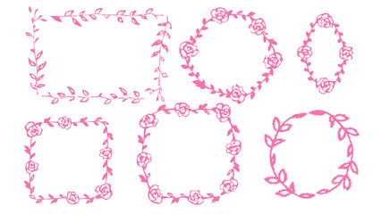 Collection of pink floral frames and borders featuring roses and leaves in various shapes and sizes