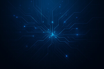 Obraz premium High-tech abstract background showing digital circuitry, neural network lines, glowing blue light patterns