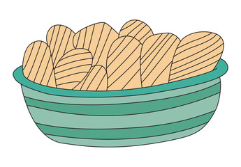 Potato chips in a bowl on white background