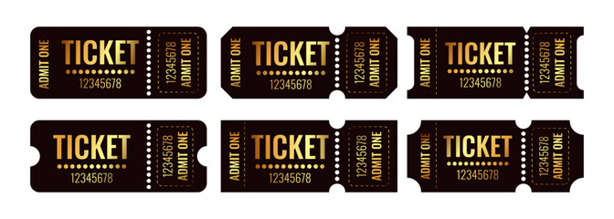 Naklejka premium Elegant gold and black ticket set with dotted lines