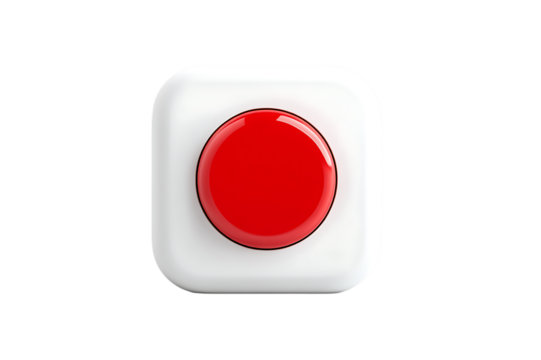 A Square White Device with a Prominent Round Red Button, Likely a Smart Home Controller isolated on transparent background