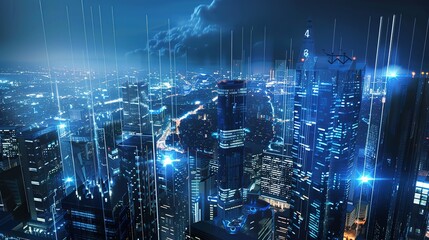 Glimpses of Quantum Computing Centers Amidst a Futuristic City&rsquo;s Night View: Where Luminous Skyscrapers Meet Cutting-Edge Quantum Hubs, Illuminated by Neon Glows and Holographic Interfaces.