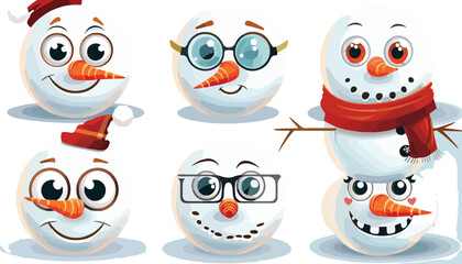 Fototapeta premium Collection of cute cartoon snowmen